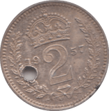 1957 MAUNDY TWOPENCE ( EF ) HOLED - Maundy Coins - Cambridgeshire Coins