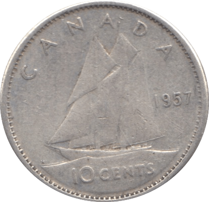 1957 SILVER 10 CENTS CANADA - SILVER WORLD COINS - Cambridgeshire Coins