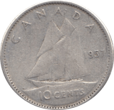 1957 SILVER 10 CENTS CANADA - SILVER WORLD COINS - Cambridgeshire Coins