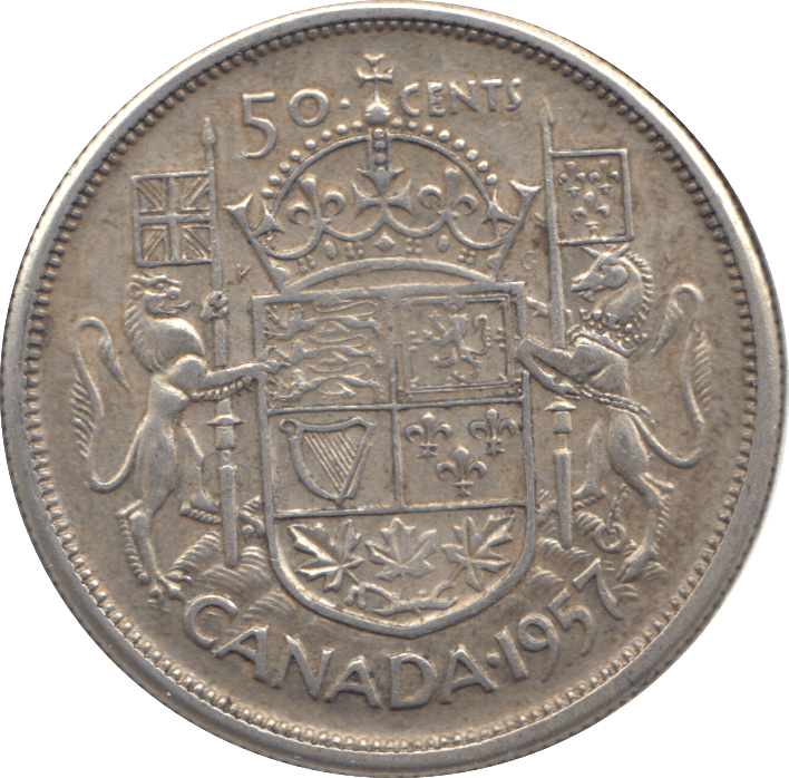 1957 SILVER FIFTY CENTS CANADA - WORLD SILVER COINS - Cambridgeshire Coins