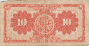 1958 10 ORO BANCO DEL PERU BANKNOTE REF 190 - World Banknotes - Cambridgeshire Coins