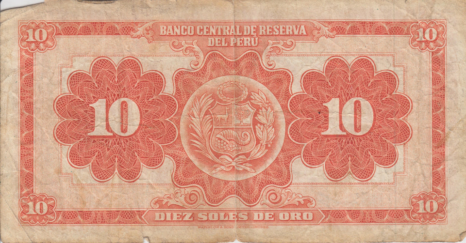 1958 10 ORO BANCO DEL PERU BANKNOTE REF 190 - World Banknotes - Cambridgeshire Coins