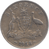 1958 AUSTRALIA SILVER SIXPENCE - SILVER WORLD COINS - Cambridgeshire Coins