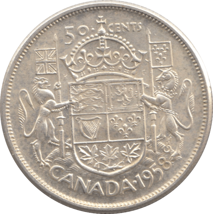 1958 CANADA 50 CENTS - WORLD SILVER COINS - Cambridgeshire Coins