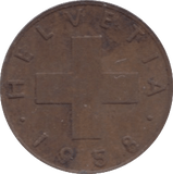 1958 ONE RAPPEN SWITZERLAND - WORLD COINS - Cambridgeshire Coins