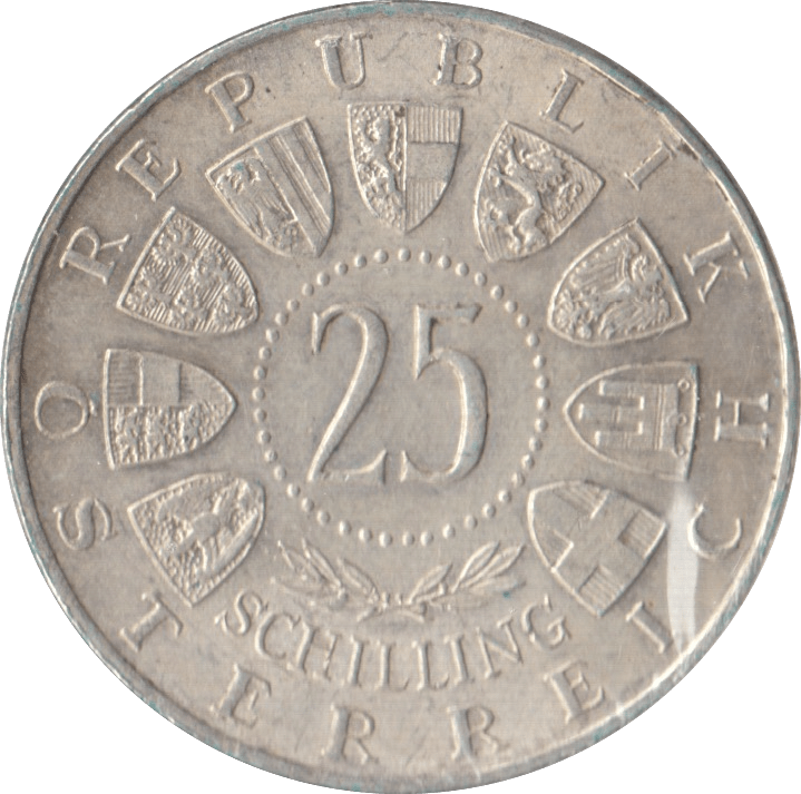 1958 SILVER 25 SCHILLING AUSTRIA - SILVER WORLD COINS - Cambridgeshire Coins