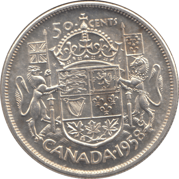 1958 SILVER FIFTY CENTS CANADA - WORLD SILVER COINS - Cambridgeshire Coins