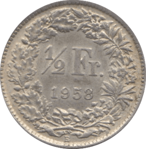 1958 SILVER HALF FRANC SWITZERLAND - WORLD SILVER COINS - Cambridgeshire Coins
