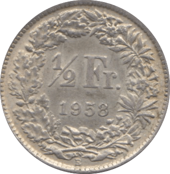 1958 SILVER HALF FRANC SWITZERLAND - WORLD SILVER COINS - Cambridgeshire Coins
