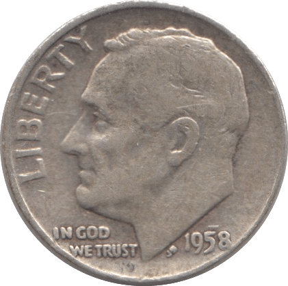 1958 SILVER ONE DIME USA - SILVER WORLD COINS - Cambridgeshire Coins