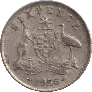 1958 SILVER SIXPENCE AUSTRALIA - SILVER WORLD COINS - Cambridgeshire Coins