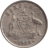 1958 SILVER SIXPENCE AUSTRALIA - SILVER WORLD COINS - Cambridgeshire Coins