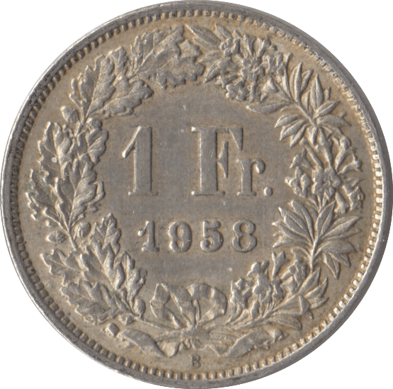 1958 SILVER SWISS 1 FRANC - SILVER WORLD COINS - Cambridgeshire Coins