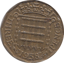 1958 THREEPENCE ( EF ) BRASS - Threepence - Cambridgeshire Coins
