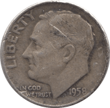 1958 USA SILVER DIME DENVER MINT - SILVER WORLD COINS - Cambridgeshire Coins