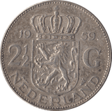 1959 SILVER 2 1/2 GULDEN NETHERLANDS - SILVER WORLD COINS - Cambridgeshire Coins