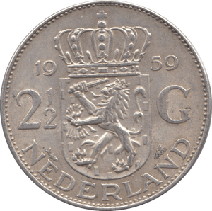 1959 SILVER 2 1/2 GULDEN NETHERLANDS - SILVER WORLD COINS - Cambridgeshire Coins