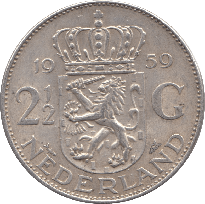 1959 SILVER 2 1/2 GULDEN NETHERLANDS - SILVER WORLD COINS - Cambridgeshire Coins