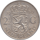 1959 SILVER 2 1/2 GULDEN NETHERLANDS - SILVER WORLD COINS - Cambridgeshire Coins