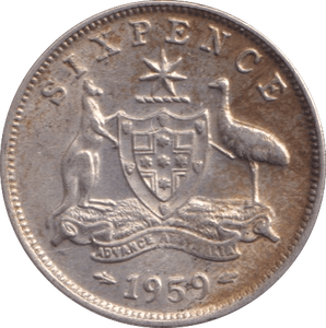 1959 SILVER SIXPENCE AUSTRALIA - SILVER WORLD COINS - Cambridgeshire Coins