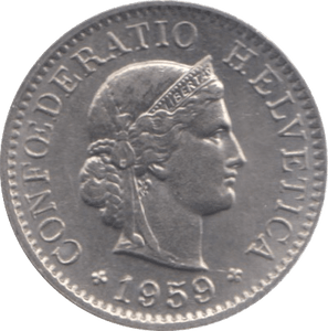 1959 SWITZERLAND FIVE CENTS - WORLD COINS - Cambridgeshire Coins