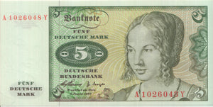 1960 BANK OF GERMANY 5 MARK BANKNOTE REF 1272 - World Banknotes - Cambridgeshire Coins