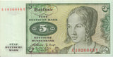 1960 BANK OF GERMANY 5 MARK BANKNOTE REF 1272 - World Banknotes - Cambridgeshire Coins
