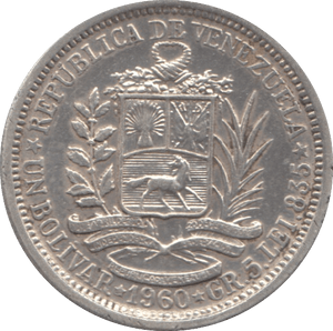 1960 SILVER 1 BOLIVAR VENEZUELA - SILVER WORLD COINS - Cambridgeshire Coins