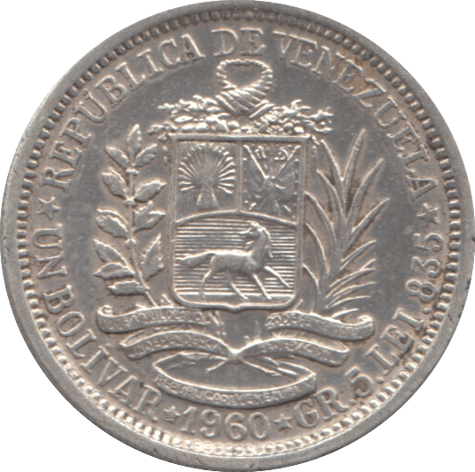 1960 SILVER 1 BOLIVAR VENEZUELA - SILVER WORLD COINS - Cambridgeshire Coins