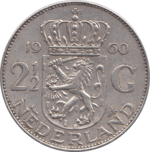 1960 SILVER 2 1/2 GUILDER NETHERLANDS - SILVER WORLD COINS - Cambridgeshire Coins