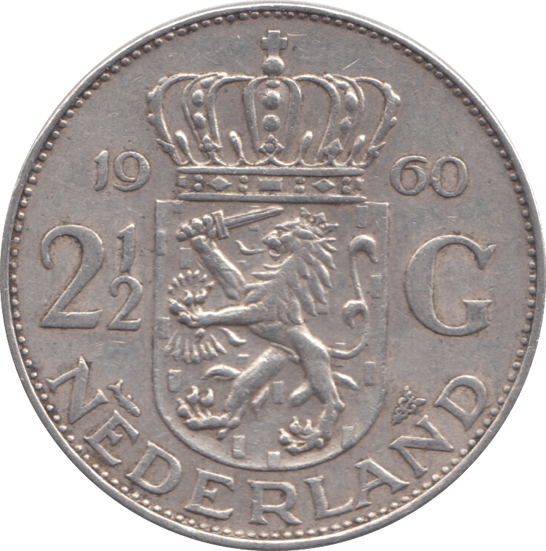 1960 SILVER 2 1/2 GUILDER NETHERLANDS - SILVER WORLD COINS - Cambridgeshire Coins