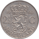 1960 SILVER 2 1/2 GUILDER NETHERLANDS - SILVER WORLD COINS - Cambridgeshire Coins