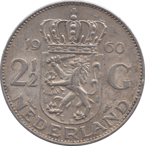 1960 SILVER 2 1/2 GULDEN NETHERLANDS - SILVER WORLD COINS - Cambridgeshire Coins