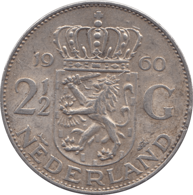 1960 SILVER 2 1/2 GULDEN NETHERLANDS - SILVER WORLD COINS - Cambridgeshire Coins