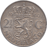1960 SILVER 2 1/2 GULDEN NETHERLANDS - SILVER WORLD COINS - Cambridgeshire Coins