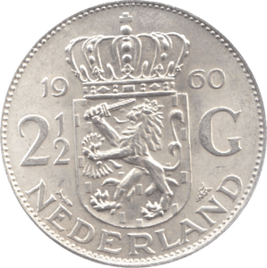 1960 SILVER 2 1/2 GULDEN NETHERLANDS - WORLD SILVER COINS - Cambridgeshire Coins