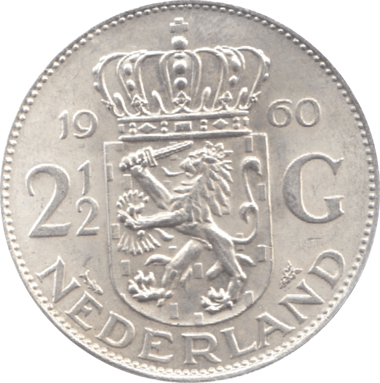 1960 SILVER 2 1/2 GULDEN NETHERLANDS - WORLD SILVER COINS - Cambridgeshire Coins