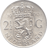 1960 SILVER 2 1/2 GULDEN NETHERLANDS - WORLD SILVER COINS - Cambridgeshire Coins