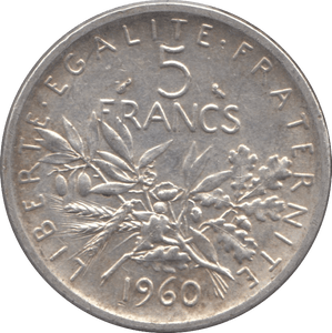 1960 SILVER 5 FRANCS FRANCE REF 1 - SILVER WORLD COINS - Cambridgeshire Coins