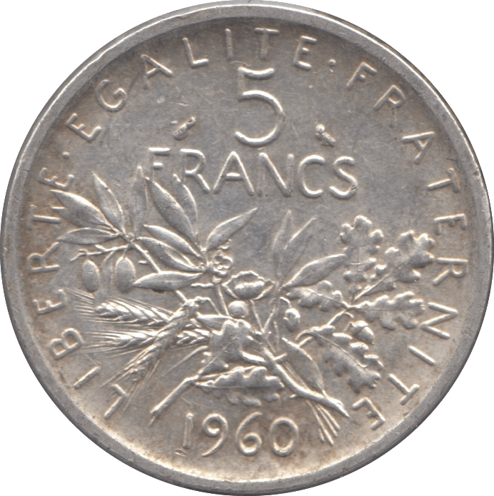 1960 SILVER 5 FRANCS FRANCE REF 1 - SILVER WORLD COINS - Cambridgeshire Coins