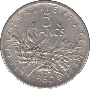 1960 SILVER 5 FRANCS FRANCE REF 2 - SILVER WORLD COINS - Cambridgeshire Coins