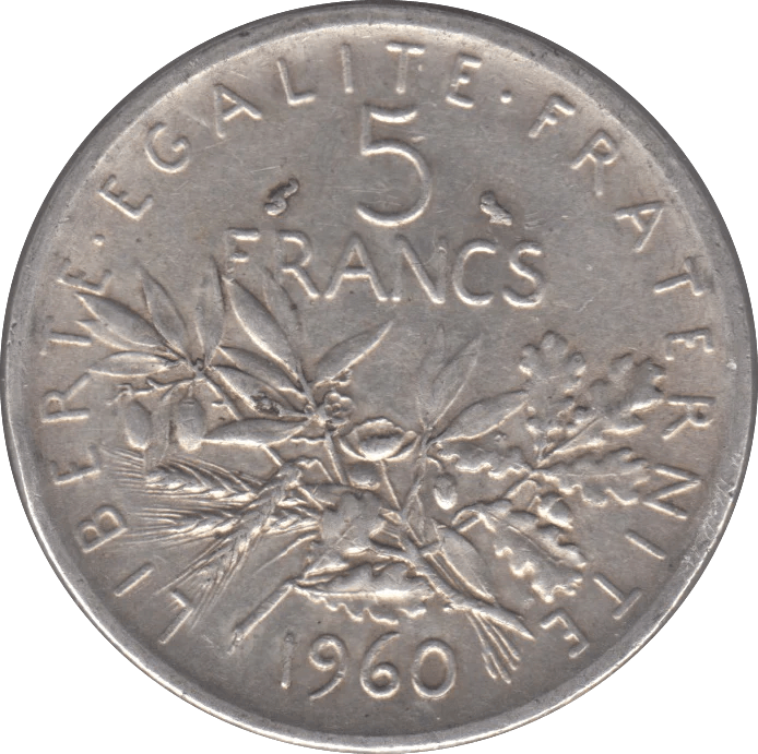 1960 SILVER 5 FRANCS FRANCE REF 2 - SILVER WORLD COINS - Cambridgeshire Coins