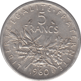 1960 SILVER 5 FRANCS FRANCE REF 2 - SILVER WORLD COINS - Cambridgeshire Coins