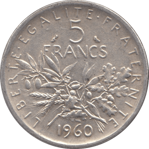 1960 SILVER 5 FRANCS FRANCE REF 3 - SILVER WORLD COINS - Cambridgeshire Coins