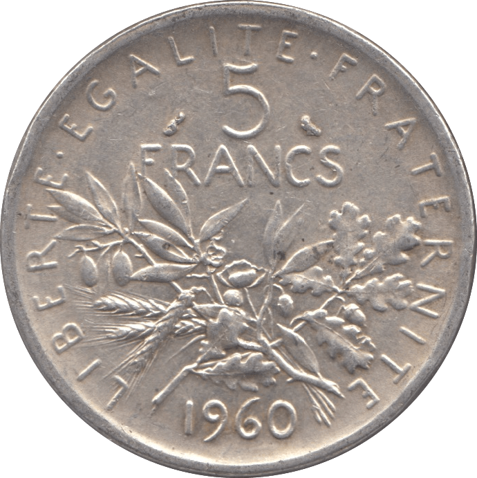 1960 SILVER 5 FRANCS FRANCE REF 3 - SILVER WORLD COINS - Cambridgeshire Coins
