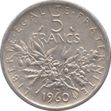 1960 SILVER 5 FRANCS FRANCE REF 3 - SILVER WORLD COINS - Cambridgeshire Coins