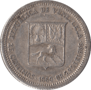 1960 SILVER VENEZUELA 25 CENTESIMOS - SILVER WORLD COINS - Cambridgeshire Coins