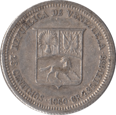 1960 SILVER VENEZUELA 25 CENTESIMOS - SILVER WORLD COINS - Cambridgeshire Coins