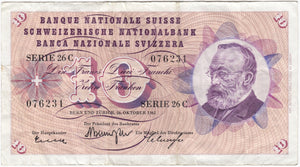 1961 10 FRANCS SWISS BANKNOTE REF 1372 - World Banknotes - Cambridgeshire Coins