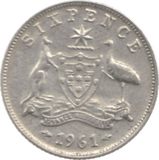1961 AUSTRALIA SILVER SIXPENCE - SILVER WORLD COINS - Cambridgeshire Coins